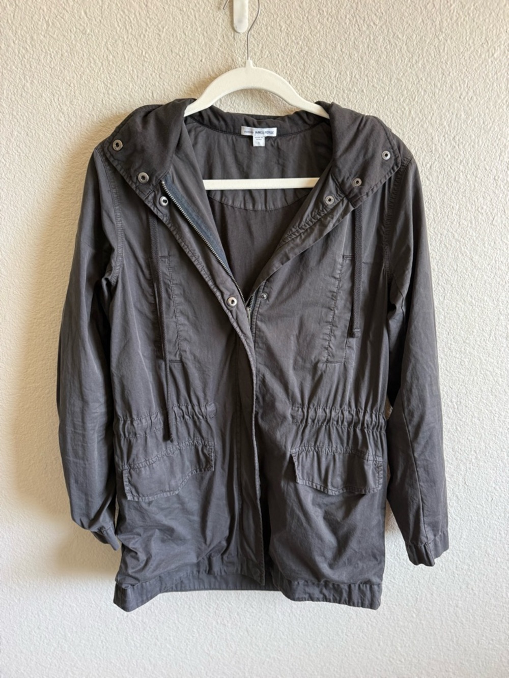 James Perse Charcoal Gray Lightweight Hooded Utility Jacket Size 1 Cotton Blend - Picture 10 of 10